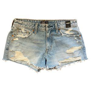 NWT Abercrombie & Fitch low rise medium wash distressed shorts, size 4 o…